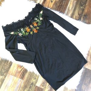 Black Off Shoulder Dress Lace Floral Plus size 1x